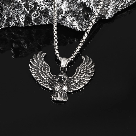 Collar con Colgante de Águila de Acero Inoxidable Punk Vintage para Hombre Joyería de Animales Hip Hop Oro Color Acero