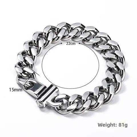 Bracciale Cuban Link in Acciaio Inossidabile Hip Hop da Uomo Catena Lucida in Metallo Pesante Gioielli Street Dominante