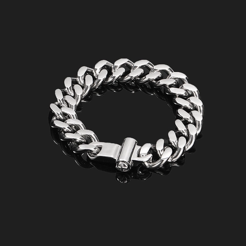 Bracciale Cuban Link in Acciaio Inossidabile Hip Hop da Uomo Catena Lucida in Metallo Pesante Gioielli Street Dominante