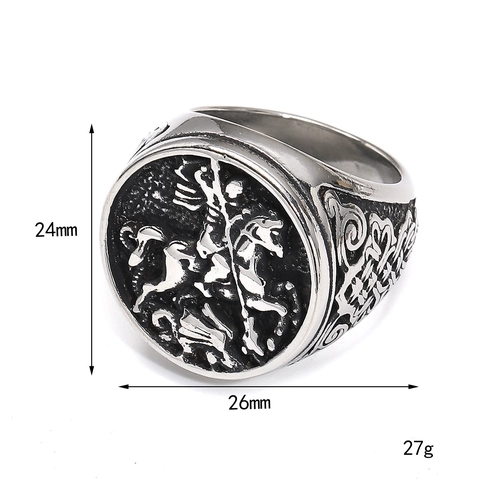 Vintage Punk Titanstahl St Georg Drachentöter Siegelring Für Herren Retro Ritter Porträt Relief Band Ring Schmuck