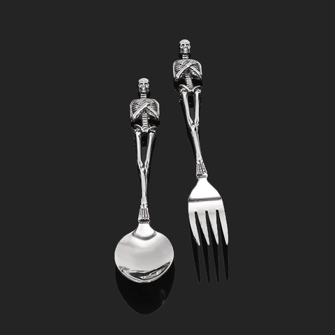 Vintage Gothic Stainless Steel Skull Skeleton Tableware Personality Skeleton Handle Fork Spoon Halloween Party Cutlery
