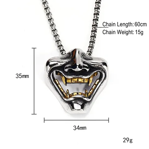 Collana con Ciondolo a Maschera Hannya in Acciaio Inossidabile da Uomo Retro Stile Oni Giapponese Hip Hop Punk