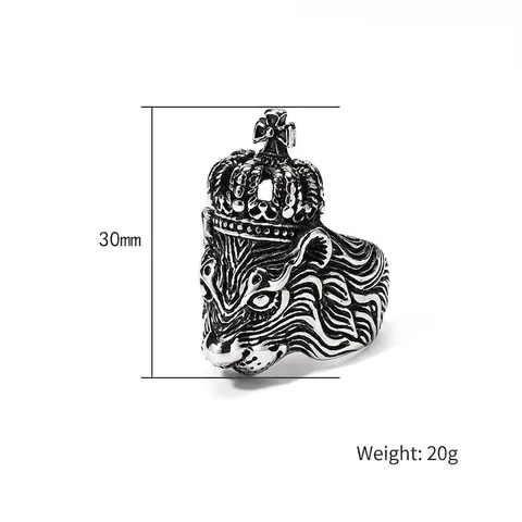 Anello da Uomo Gothic Punk con Testa di Leone e Corona in Acciaio Inossidabile Vintage Biker Anello da Dito Animale Bicolore Oro Argento Gioielli