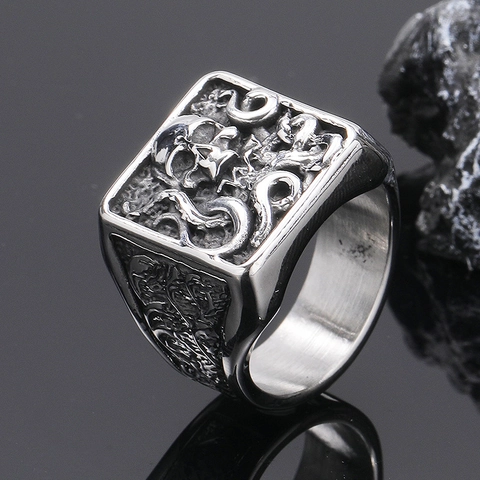 Men's Vintage Gothic Octopus Skull Ring Stainless Steel Punk Hip Hop Biker Signet Ring Retro Embossed Jewelry Gift For Men