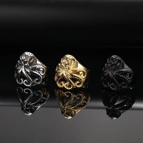 Punk Vintage Octopus Schedel Ring Voor Heren Titanium Staal Cthulhu Tentakels Ring Gothisch Biker Vingerring Individuele Sieraden Cadeau