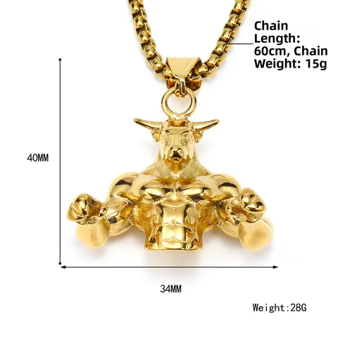 Stainless Steel Muscle Bull Pendant Necklace Hip Hop Punk Retro Gold Silver Plated Animal Muscle Ox Jewelry For Men