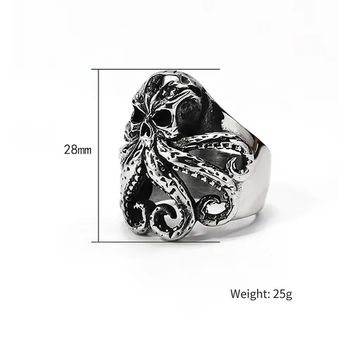 Punk Vintage Octopus Schedel Ring Voor Heren Titanium Staal Cthulhu Tentakels Ring Gothisch Biker Vingerring Individuele Sieraden Cadeau