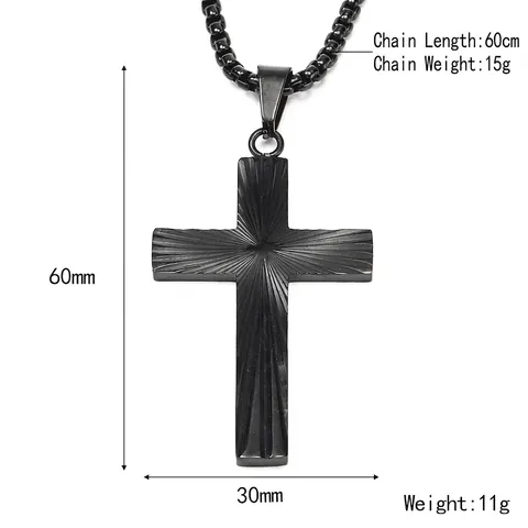 Collana con Pendente a Croce in Acciaio al Titanio Hip Hop da Uomo con Texture a Raggiera Gioielli Religiosi Incisi in Acciaio