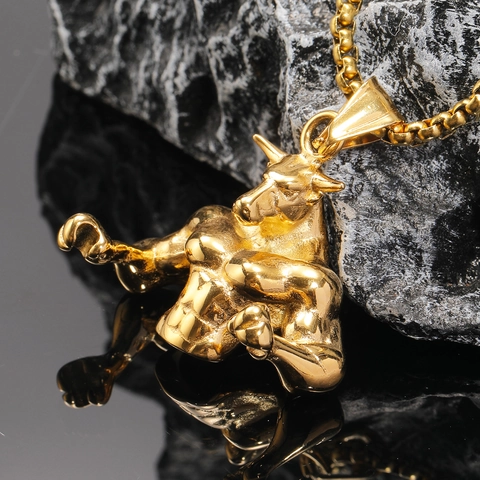 Stainless Steel Muscle Bull Pendant Necklace Hip Hop Punk Retro Gold Silver Plated Animal Muscle Ox Jewelry For Men