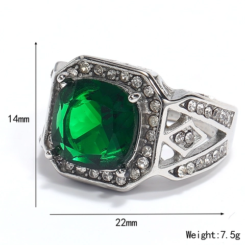 Stainless Steel Square Zirconia Ring Vintage Luxury Hollow Carved Band Gold Silver Color Party Jewelry For Men Women