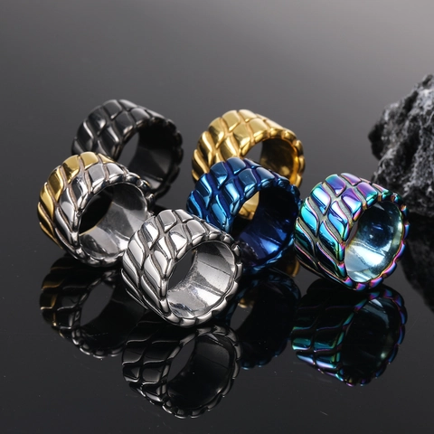 Titanstahl Breiter Bandring Für Herren Industrielles Reifenprofil Muster Punk Hip Hop Stil Retro Schmuck Fingerring Geschenk