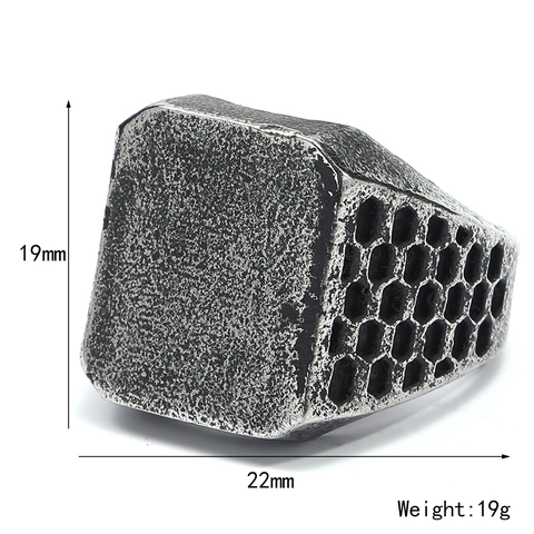 Men's Vintage Industrial Punk Signet Ring Titanium Steel Square Honeycomb Texture Band Ring Streetwear Fashion Jewelry
