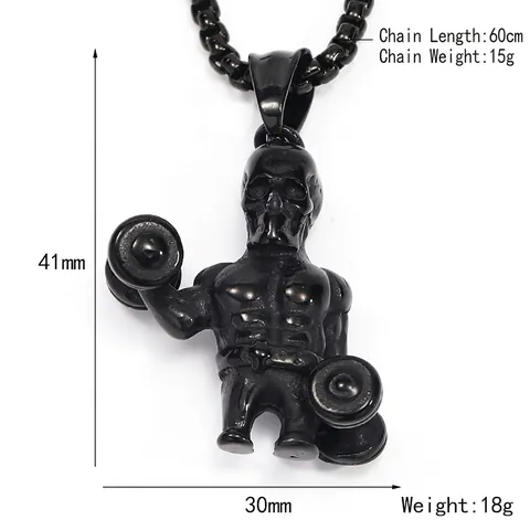 Collier Pendentif Haltère Homme Muscle Crâne en Acier Inoxydable Thème Fitness Gym Style Hip Hop Punk Rock Bijoux de Rue