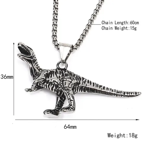 Collana Con Ciondolo a Forma di Dinosauro in Acciaio al Titanio Retro Punk per Uomo Hip Hop Animale Tirannosauro Rex Gioielli Gotici Vintage