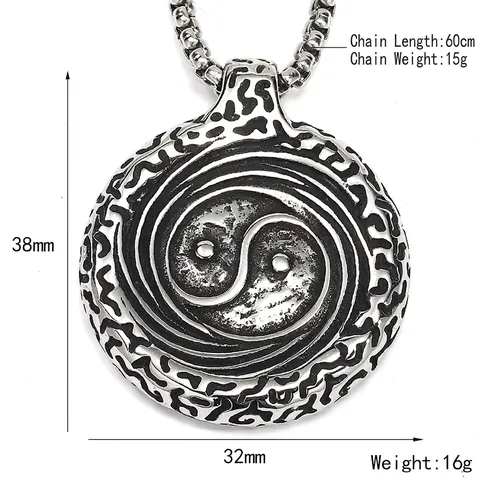 Collar con Colgante Tai Chi Yin Yang de Acero de Titanio Vintage Punk Étnico Bagua Medalla Redonda para Hombres Mujeres