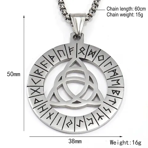 Vintage Nordic Viking Celtic Knot Triquetra Rune Pendant Necklace Titanium Steel Hollow Round Pendant For Men Punk Jewelry
