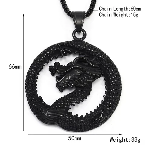 Vintage Punk Dragon Circle Pendant Necklace Titanium Steel Hollow Totem Retro Ethnic Jewelry For Men Gothic Neck Accessory