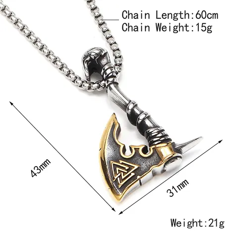 Collana con Pendente a Ascia Vichinga da Uomo Retrò Bicolore in Acciaio Inossidabile Gioielli Nordici Valknut Punk Hip Hop