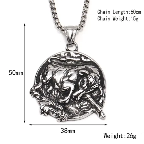 Collana con Ciondolo a Rilievo con Testa di Toro Vintage Punk Hip Hop da Uomo in Acciaio al Titanio con Ciondolo a Forma di Moneta Toro Gioielli Personalizzati