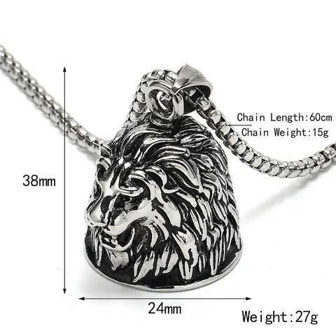 Punk Retro Lion Head Bell Pendant Necklace Men Titanium Steel Gothic Viking Odin Animal Head Bell Pendant Jewelry Gift