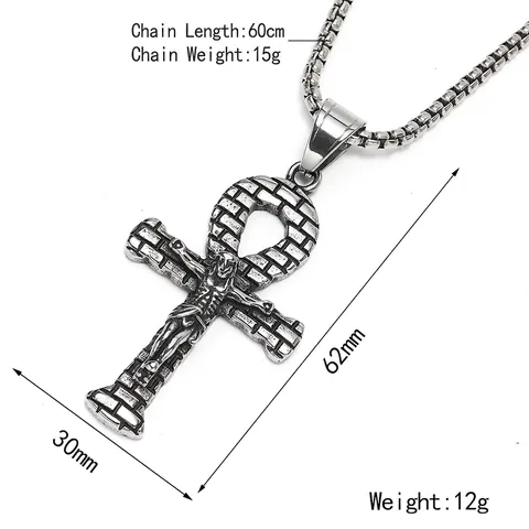 Retro Egyptische Ankh Kruis Jezus Kruisbeeld Hanger Ketting Verouderd Roestvrij Staal Punk Hip Hop Religieuze Sieraden Voor Heren