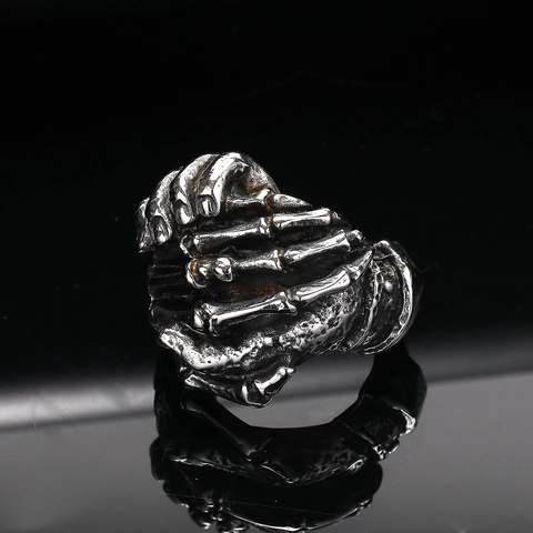 Anello a Mano di Scheletro Vintage Punk Gothic per Uomo in Acciaio al Titanio Antico Artiglio di Fantasma Anello Biker Hip Hop