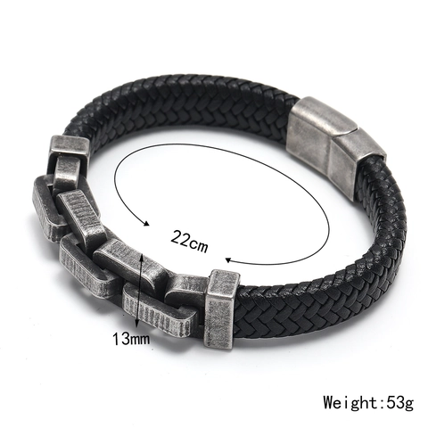 Bracelet en Cuir Tressé pour Hommes Vintage Avec Chaîne en Acier Inoxydable Style Punk Effet Usé Bijoux de Moto