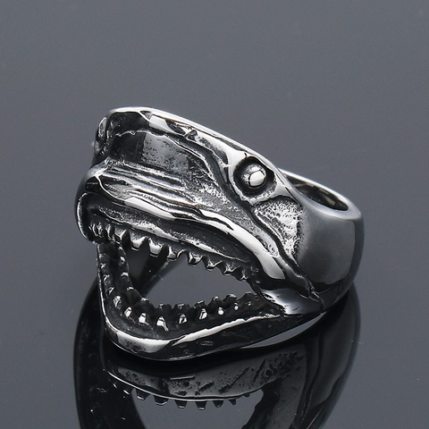 Anello in Acciaio Inossidabile a Forma di Testa di Squalo Vintage Punk per Uomo Gioielli Personalizzati Hip Hop Gothic Biker Squalo Anello