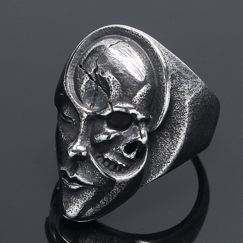 Vintage Maskergezicht Schedel Ring Mannen Titanium Staal Gothic Punk Hip Hop Biker Statement Ring Sieraden Cadeau