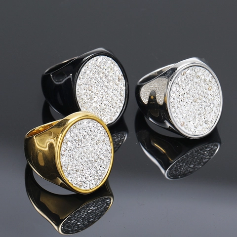 Lussuoso Anello In Acciaio Inossidabile Hip Hop Con Strass Oval Signet In Acciaio Al Titanio Per Uomo E Donna Moda