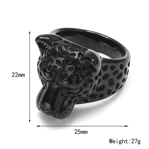 Leopard Head Ring Stainless Steel Red Gem Eye Punk Hip Hop Men Retro Animal Statement Jewelry