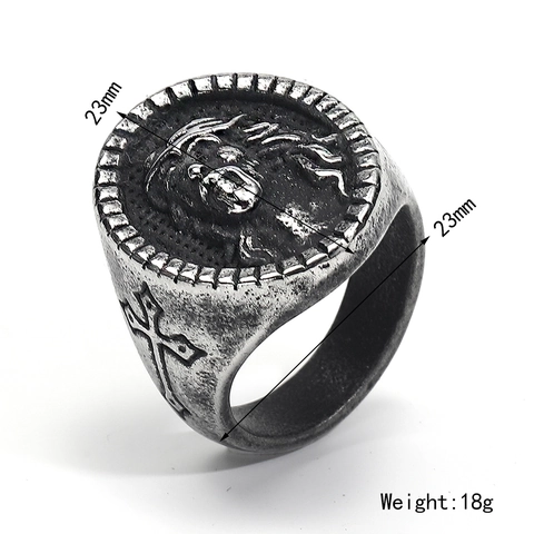 Vintage Punk Biker Stainless Steel Skull Compass Jesus Ring For Men Retro Hip Hop Gothic Animal Signet Band Ring Jewelry