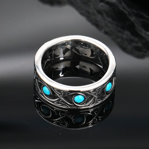 Vintage Titanium Steel Ring For Men Featuring Celtic Knot Hollow Design And Inlaid Turquoise Stone Retro Punk Jewelry