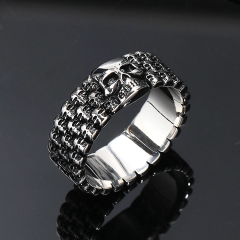 Anello da Uomo Punk Gothic in Acciaio Inossidabile con Teschio Gioielli Hip Hop Rock Biker Fascia Anello per Uomo Ragazzi Regalo