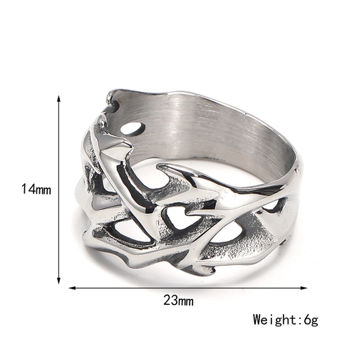 Men Stainless Steel Punk Thorns Ring Vintage Gothic Hollow Out Hip Hop Jewelry Retro Thistle Biker Finger Ring Accessory