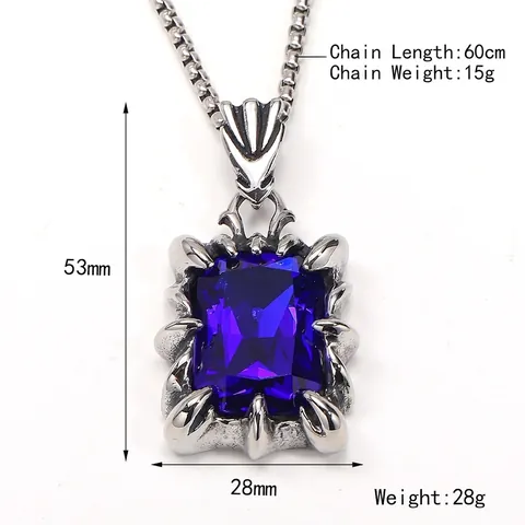 Vintage Gothic Dragon Claw Rhinestone Pendant Necklace Titanium Steel Punk Jewelry With Square Cut Stone For Men Women