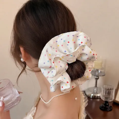 Large Colorful Polka Dot Fabric Scrunchie Elastic Ruched Hair Tie For Women Girls Daily Hair Styling Decorative Accessory