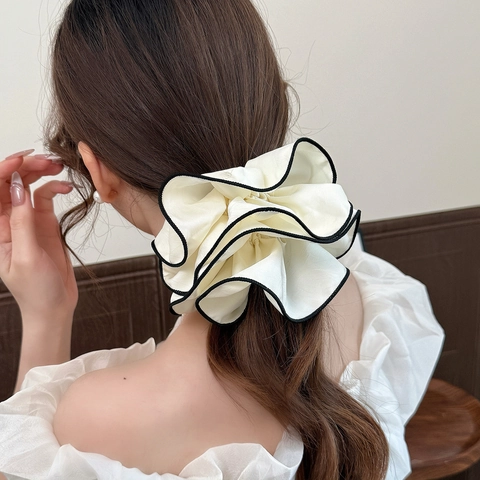 Coletero de Tela Plisada Extragrande con Volantes en Capas Goma de Pelo Elegante Diadema de Alta Elasticidad para Mujer Accesorios de Pelo