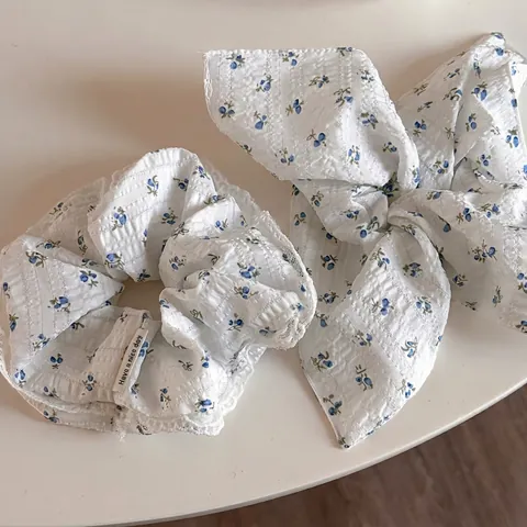 Scrunchie in Pizzo a Fiori Blu Vintage Stile Coreano Anello per Capelli in Tessuto per Donna Eleganti Elastici per Capelli