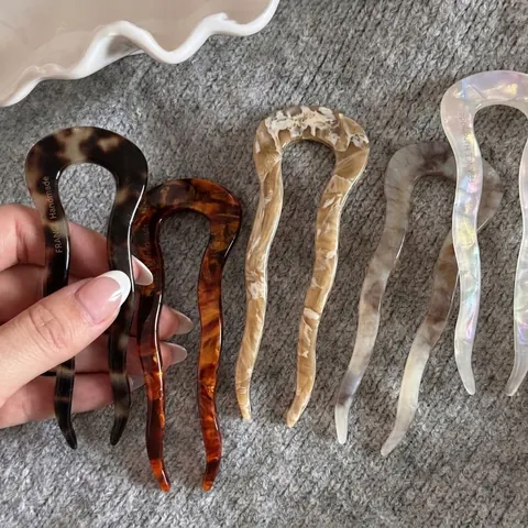Acetate Wavy U-Shaped Hair Fork Stick For Women Vintage Minimalist Marbling Tortoise Shell Pattern Hair Pin Bun Maker Accessory