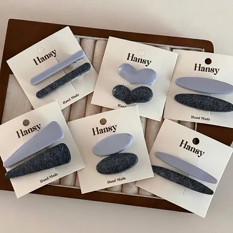 Βίντατζ Denim Patchwork Κλιπ Μαλλιών Καρδιά Όβαλ Τρίγωνο Χειροποίητα Τσιμπιδάκια Μόδα Αξεσουάρ Μαλλιών για Γυναίκες