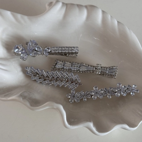 Fermaglio per Capelli con Fiocco in Strass Stile Coreano Elegante Clip a Becco d'Anatra in Lega Lucida Fermaglio Laterale per Donna