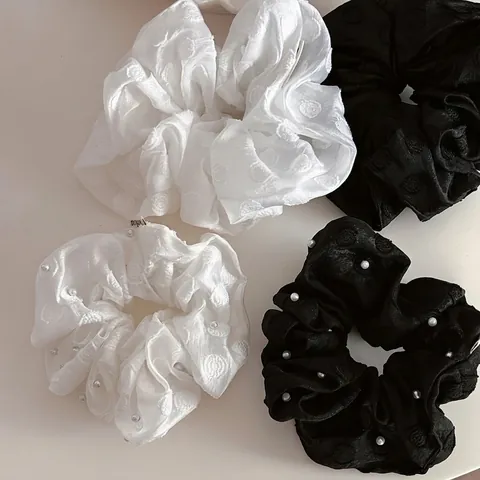 Eleganti Elastici per Capelli in Tessuto Ricamato Vintage Con Perle Artificiali Jacquard a Pois Grandi per Donna Accessori Capelli