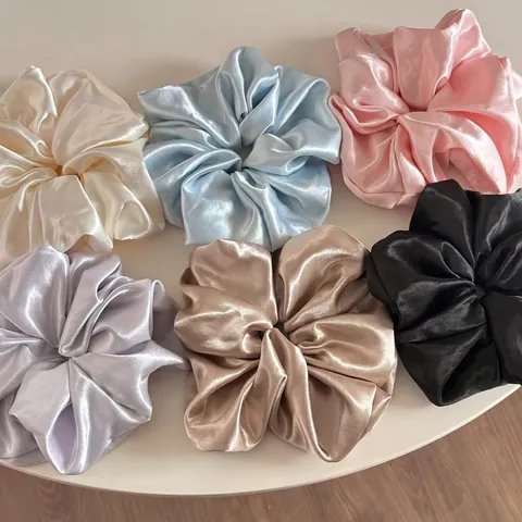 Coletero Grande de Satén Brillante Elásticos Para el Cabello Elegante Color Sólido Cuerda Para el Pelo Mujer Accesorios