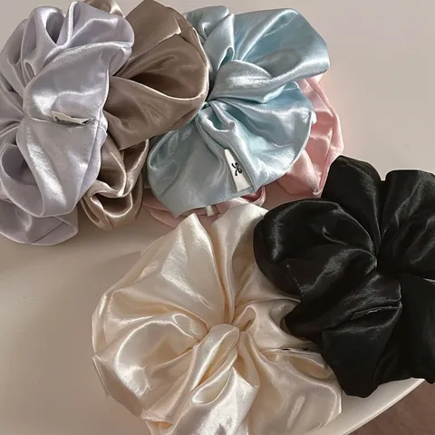 Coletero Grande de Satén Brillante Elásticos Para el Cabello Elegante Color Sólido Cuerda Para el Pelo Mujer Accesorios
