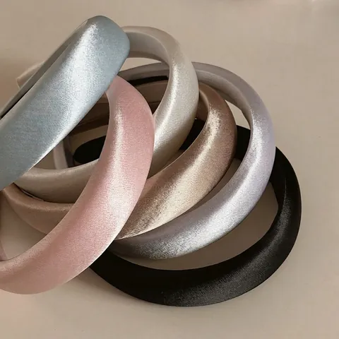 Diadema de Satén Acolchada para Mujer Elegante Color Sólido Banda de Pelo de Esponja Ancha Vintage Dulce Accesorio