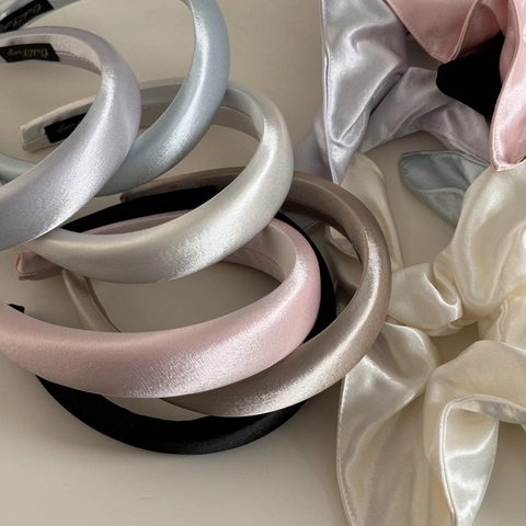 Diadema de Satén Acolchada para Mujer Elegante Color Sólido Banda de Pelo de Esponja Ancha Vintage Dulce Accesorio