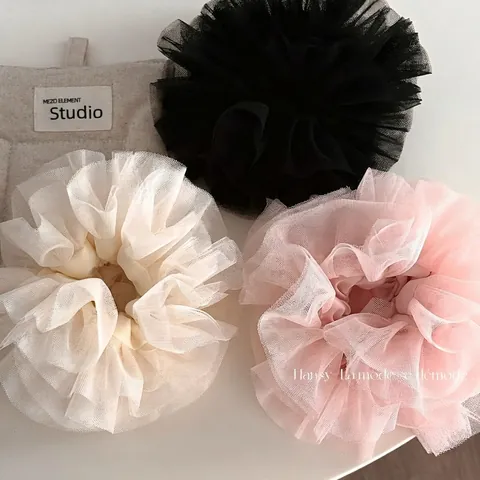 Elastico per Capelli Oversize in Pizzo a Rete Stile Principessa per Donna Ponytail Holder con Volant Grande Fiore Accessorio