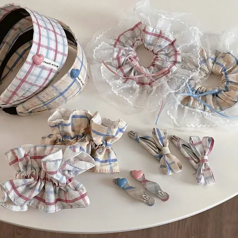 Γλυκά Καρό Scrunchies Μαλλιών Με Δαντελένια Άκρη Για Γυναίκες Φιόγκος Διακόσμηση Καρδιά Υφασμάτινα Λαστιχάκια Μαλλιών Αξεσουάρ