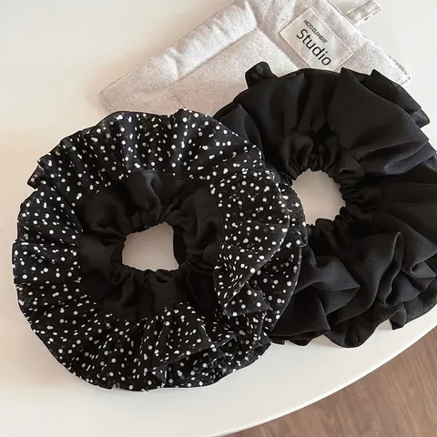 Coletero Plisado de Gasa Extragrande Vintage Francés con Lunares Elásticos Fairy Balletcore Diademas para Mujer Peinado Diario